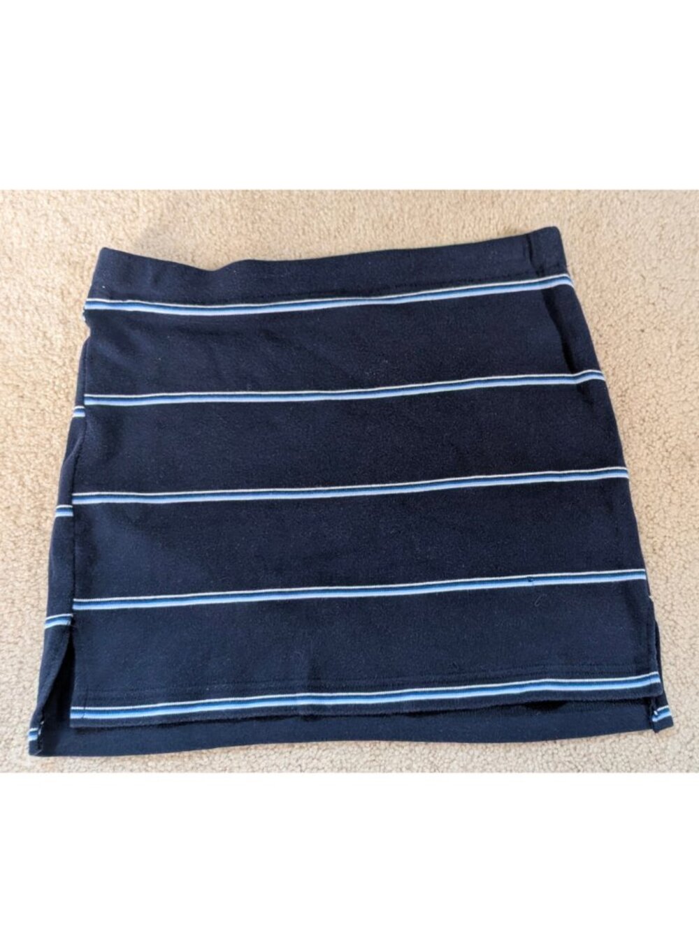 Handmade Navy Blue Striped Knit Mini Skirt - Small